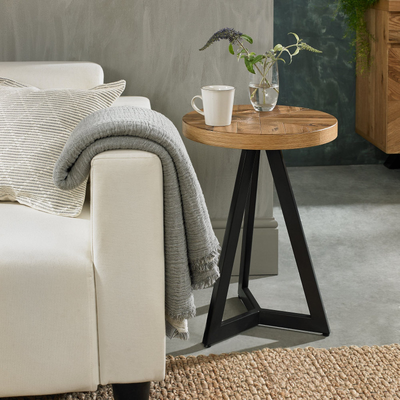 Ellipse Rustic Oak Round Lamp Table