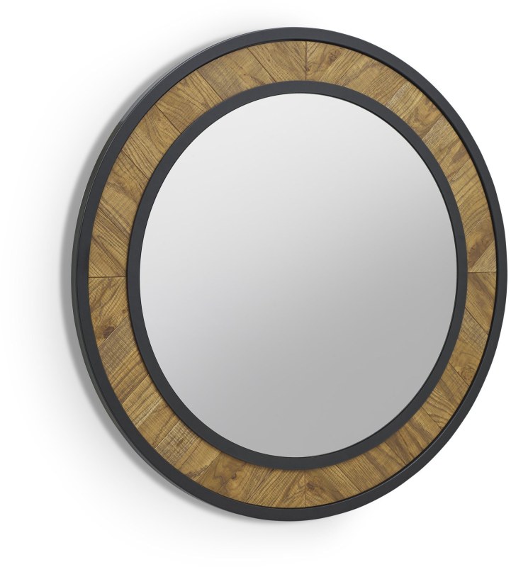 Ellipse Rustic Oak Round Wall Mirror