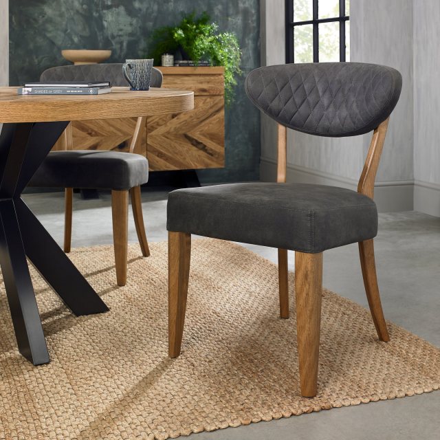 Ellipse Rustic Oak 'Margot' Upholstered Chairs (Dark Grey Fabric)