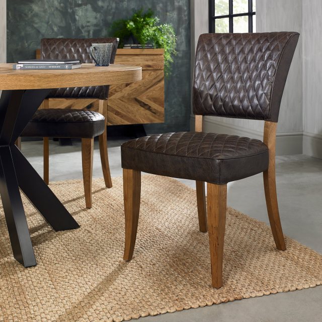 Logan Rustic Oak Upholstered Chairs (Old West Vintage Fabric)