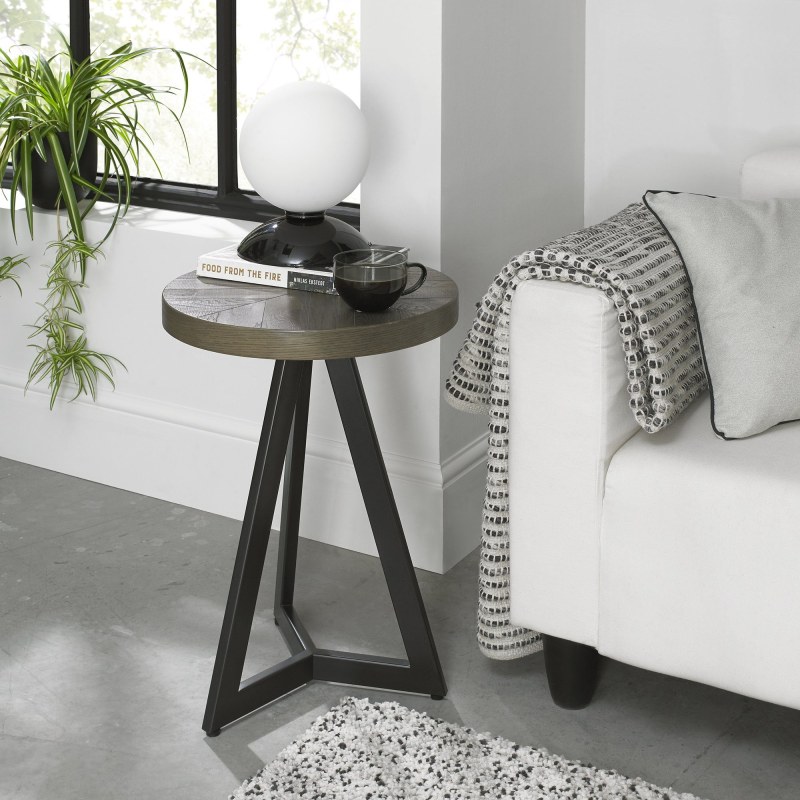 Ellipse Fumed Oak Round Lamp Table