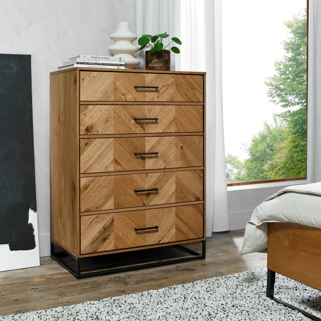 Riva Rustic Oak 5 Drawer Tall Chest By, Tall Bedroom Dresser Furniture Design