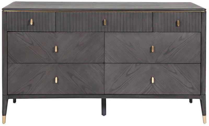 Leotta 7 Drawer Wide Chest (Ebony) - Ribbed Top Drawers - by Vida Living