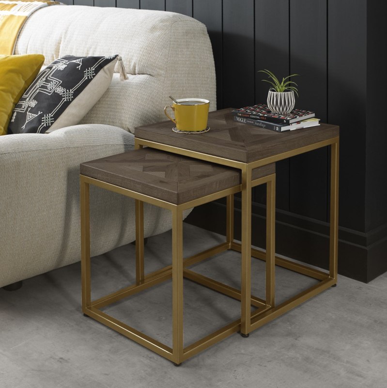 Athens Fumed Oak Nest of Tables by Bentley Designs