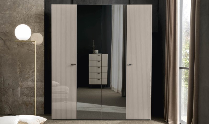 Claire 4 Door Wardrobe (2 Pearl Doors + 2 Mirror Doors) by ALF Italia