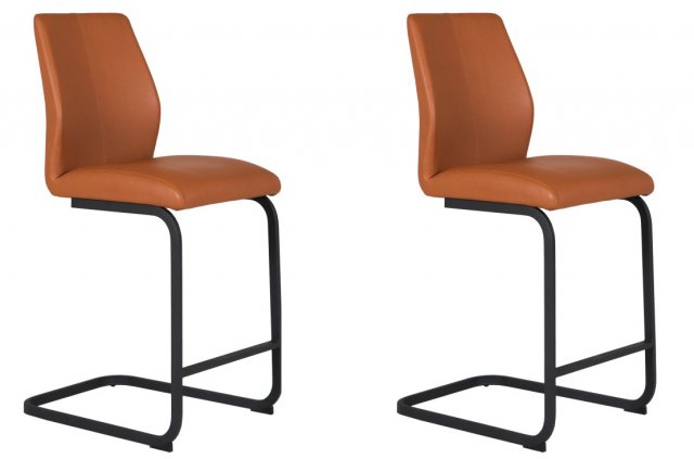 Pair of Vista Counter Stools (Tan Faux Leather)