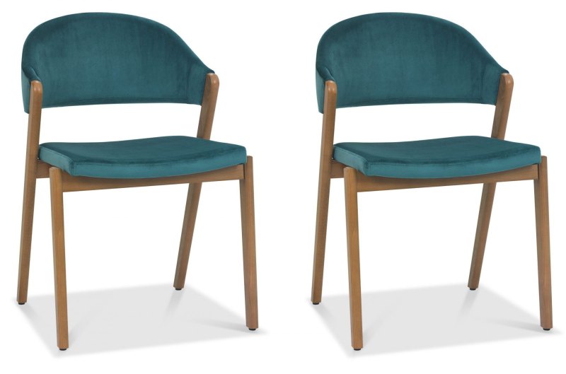 Regent Rustic Oak Dining Chairs (Azure Velvet) by Bentley Designs