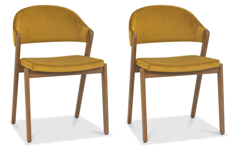 Regent Rustic Oak Dining Chairs (Mustard Velvet) by Bentley Designs