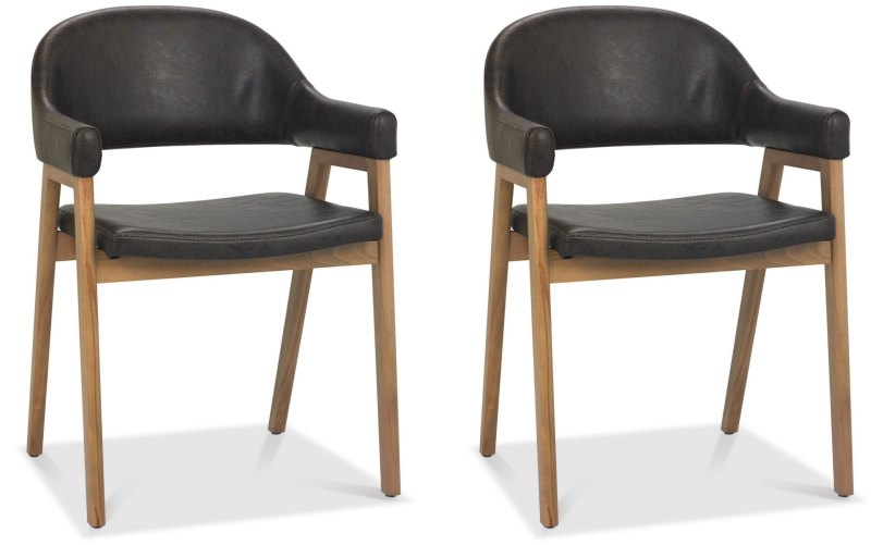 Regent Rustic Oak Dining Armchairs (Old West Vintage Faux Leather) by Bentley Designs