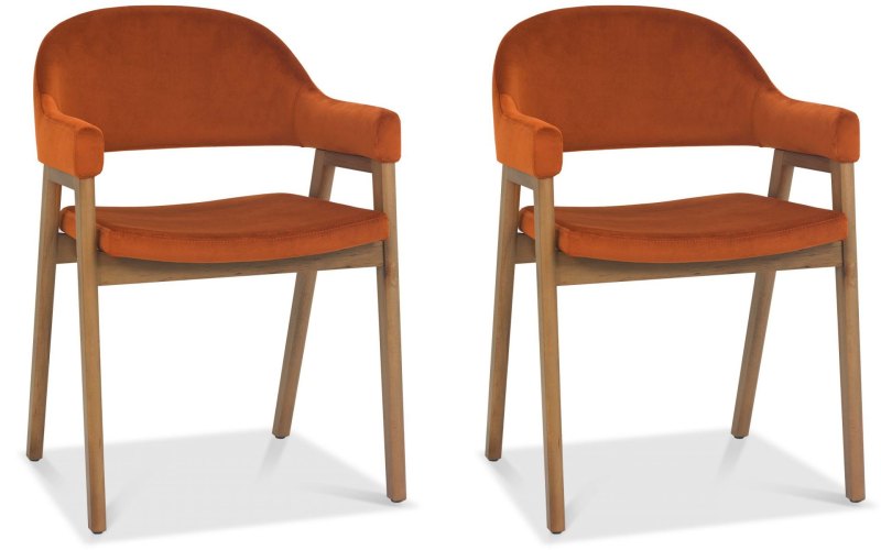 Regent Rustic Oak Dining Armchairs (Rust Velvet) by Bentley Designs