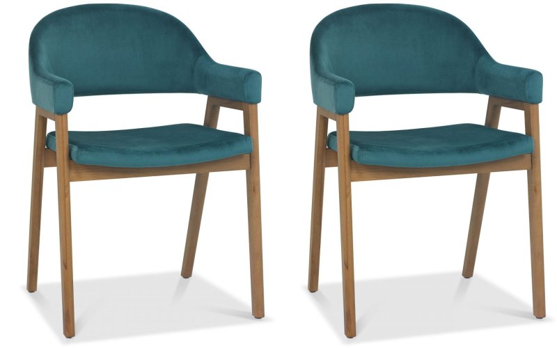 Regent Rustic Oak Dining Armchairs (Azure Velvet) by Bentley Designs