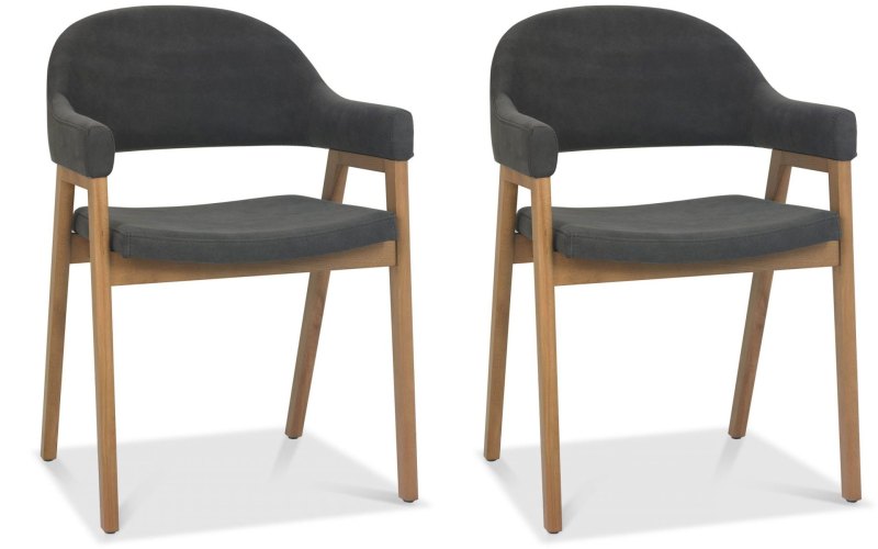Regent Rustic Oak Dining Armchairs (Grey Fabric) by Bentley Designs