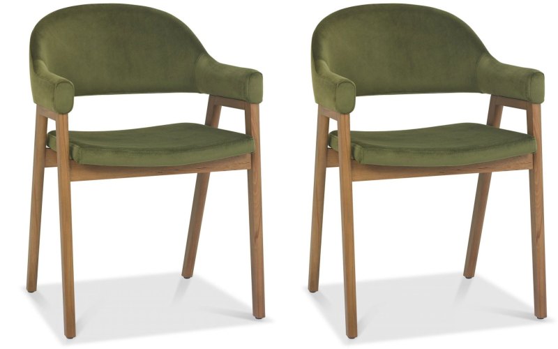 Regent Rustic Oak Dining Armchairs (Cedar Velvet) by Bentley Designs