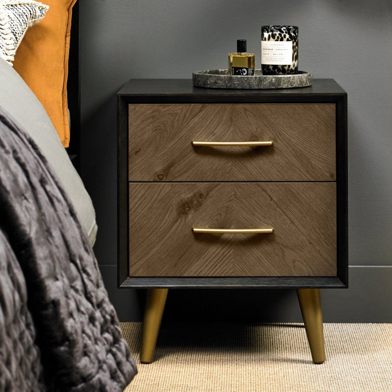 Sienna Fumed Oak & Peppercorn 2 Drawer Nightstand by Bentley Designs