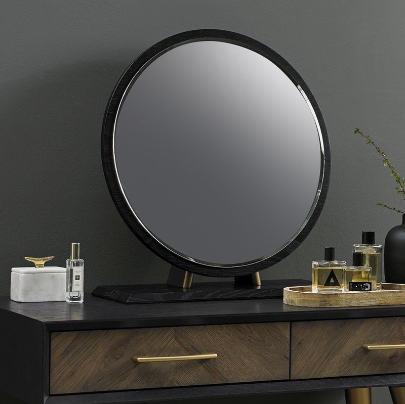 Sienna Fumed Oak & Peppercorn Gold Vanity Mirror by Bentley Designs