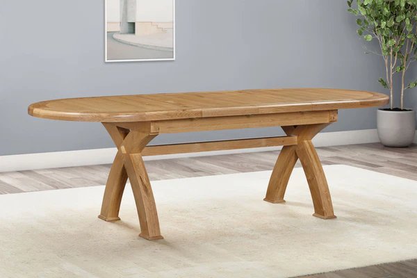 Queensbury Oak Oval Cross Leg 176-256cm Extending Dining Table Queensbury Oak Oval Cross Leg 176-256cm Extending Dining Table