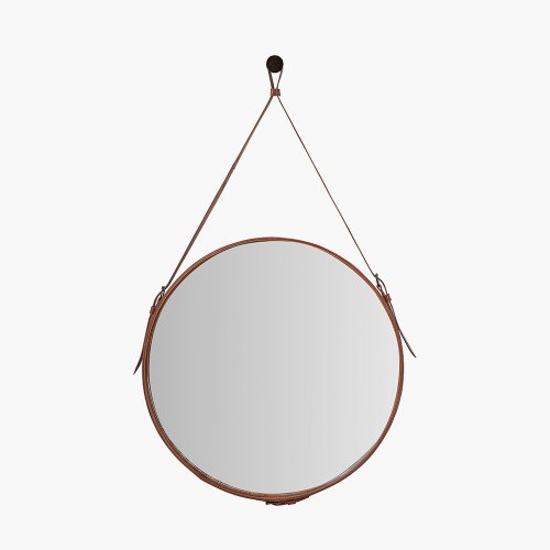 Vintage Brown Leather Frame Round Wall Mirror Vintage Brown Leather Frame Round Wall Mirror