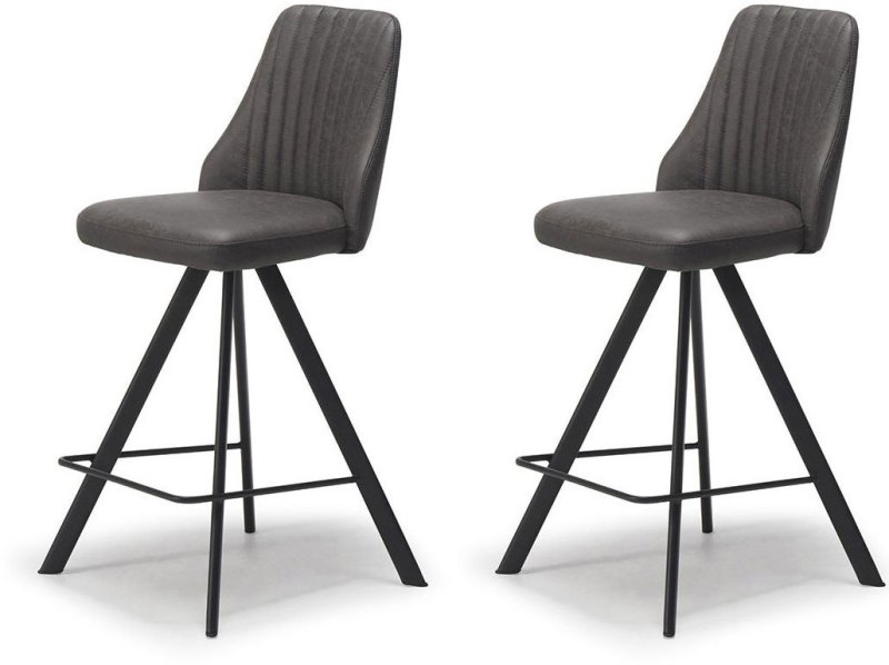 Pair of Austin Counter Stools (Dark Grey Faux Leather) by Kesterport Pair of Austin Counter Stools (Dark Grey Faux Leather) by Kesterport