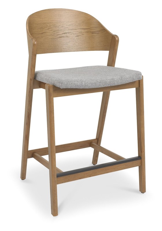 Luma Rustic Oak Bar Stool - Grey Fabric Luma Rustic Oak Bar Stool - Grey Fabric
