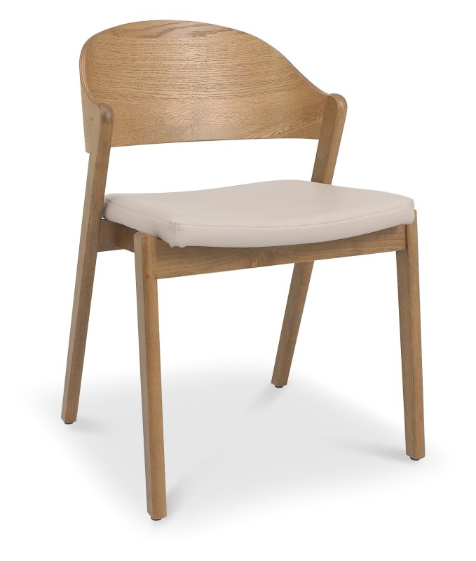 Pair of Luma Rustic Oak Ply Back Dining Chairs - Ivory Bonded Leather Pair of Luma Rustic Oak Ply Back Dining Chairs - Ivory Bonded Leather