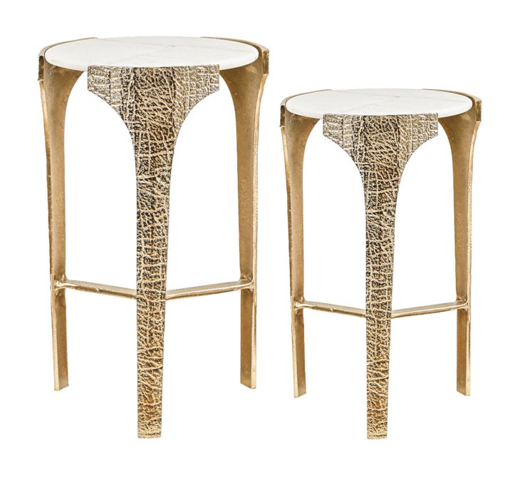 Ella Set of 2 Gold Metal Side Table with White Marble Top Ella Set of 2 Gold Metal Side Table with White Marble Top