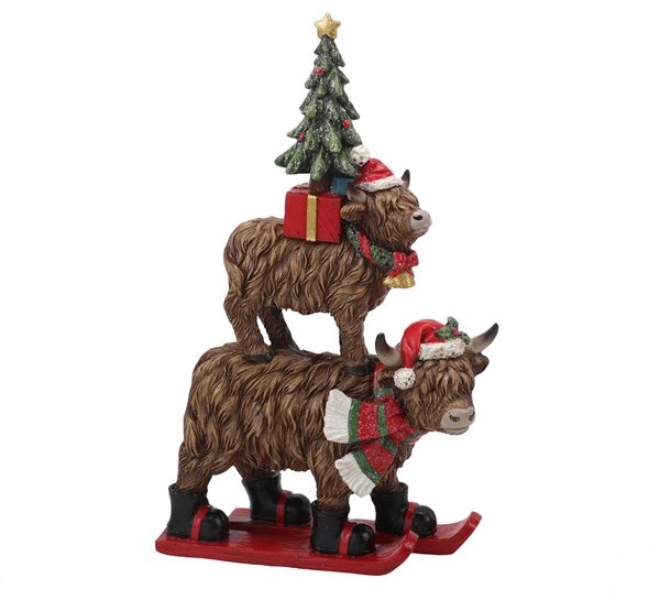Xmas Stacked Highland Cow 25cms Xmas Stacked Highland Cow 25cms