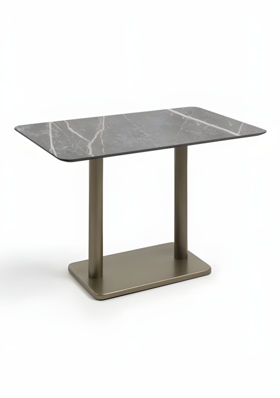 Brest 120 x 75cm Bistro Table (77cm High) - Marble Light Grey Top & Gold Frame by Habufa Brest 120 x 75cm Bistro Table (77cm High) - Marble Light Grey Top & Gold Frame by Habufa