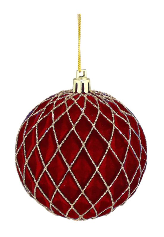 8cm Flock Cross Bauble- Wine 8cm Flock Cross Bauble- Wine