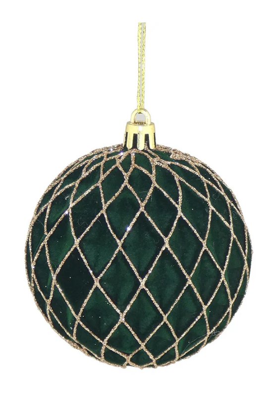 8cm Flock Cross Bauble Green 8cm Flock Cross Bauble Green