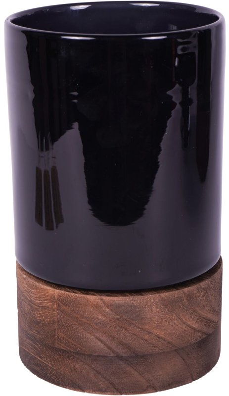 Noir Glass Hurricane With Wooden Base 20.5cm Noir Glass Hurricane With Wooden Base 20.5cm