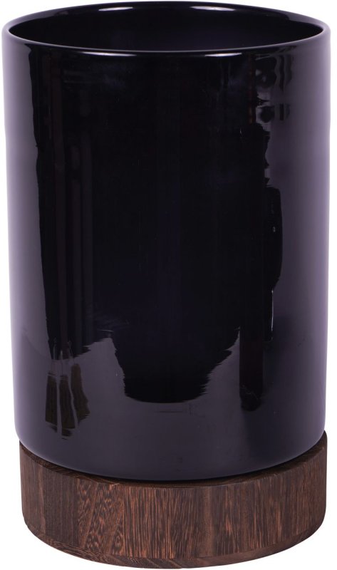 Noir Glass Hurricane With wooden Base 31.5cm Noir Glass Hurricane With wooden Base 31.5cm