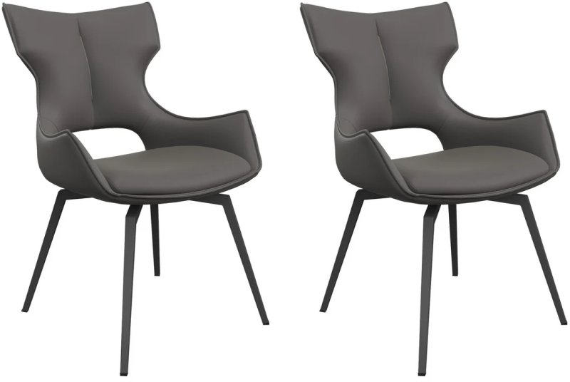 Pair of Raphael Swivel Dining Chairs (Grey Faux Leather) Pair of Raphael Swivel Dining Chairs (Grey Faux Leather)