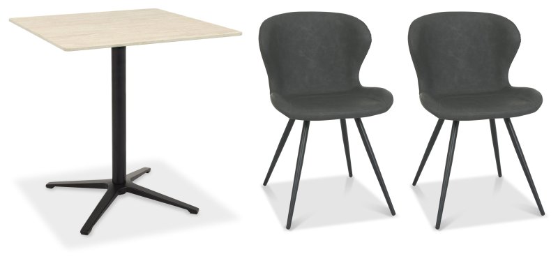 Dexter 70 x 70cm Bistro Table (Beige Sintered Stone Top) & Pair of Milo Chairs (Dark Grey) Dexter 70 x 70cm Bistro Table (Beige Sintered Stone Top) & Pair of Milo Chairs (Dark Grey)