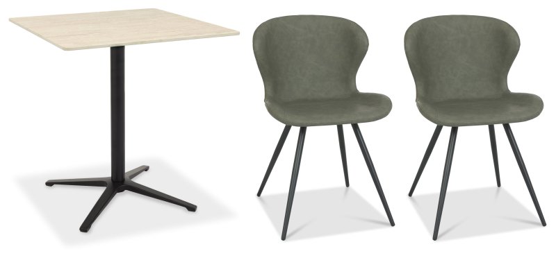 Dexter 70 x 70cm Bistro Table (Beige Sintered Stone Top) & Pair of Milo Chairs (Olive) Dexter 70 x 70cm Bistro Table (Beige Sintered Stone Top) & Pair of Milo Chairs (Olive)