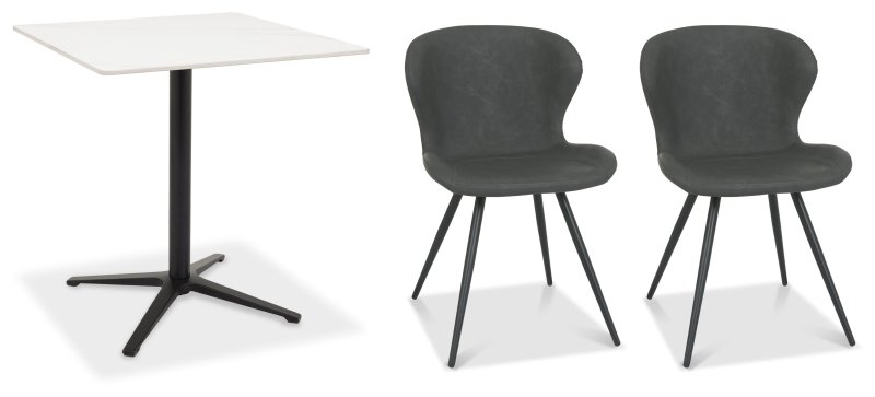 Dexter 70 x 70cm Bistro Table (White Sintered Stone Top) & Pair of Milo Chairs (Dark Grey) Dexter 70 x 70cm Bistro Table (White Sintered Stone Top) & Pair of Milo Chairs (Dark Grey)