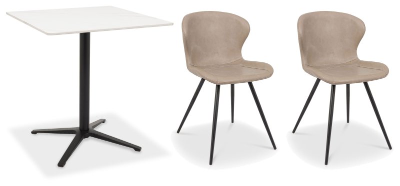 Dexter 70 x 70cm Bistro Table (White Sintered Stone Top) & Pair of Milo Chairs (Stone) Dexter 70 x 70cm Bistro Table (White Sintered Stone Top) & Pair of Milo Chairs (Stone)