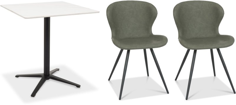 Dexter 70 x 70cm Bistro Table (White Sintered Stone Top) & Pair of Milo Chairs (Olive) Dexter 70 x 70cm Bistro Table (White Sintered Stone Top) & Pair of Milo Chairs (Olive)