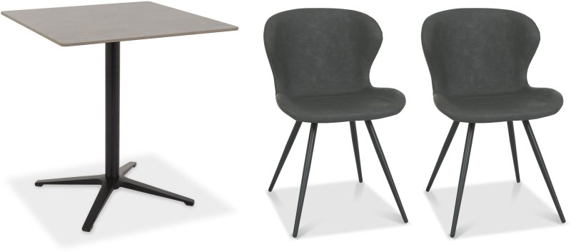 Dexter 70 x 70cm Bistro Table (Grey Sintered Stone Top) & Pair of Milo Chairs (Dark Grey) Dexter 70 x 70cm Bistro Table (Grey Sintered Stone Top) & Pair of Milo Chairs (Dark Grey)