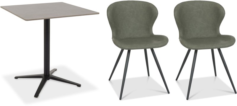 Dexter 70 x 70cm Bistro Table (Grey Sintered Stone Top) & Pair of Milo Chairs (Olive) Dexter 70 x 70cm Bistro Table (Grey Sintered Stone Top) & Pair of Milo Chairs (Olive)
