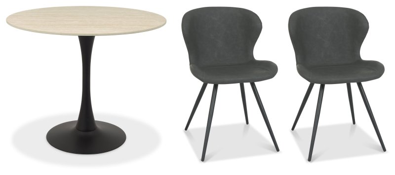 Greyson 90 x 90cm Bistro Table (Beige Sintered Stone Top) & Pair of Milo Chairs (Dark Grey) Greyson 90 x 90cm Bistro Table (Beige Sintered Stone Top) & Pair of Milo Chairs (Dark Grey)