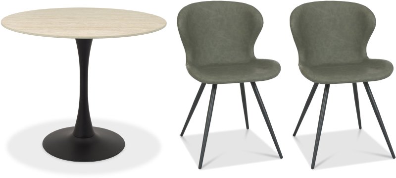 Greyson 90 x 90cm Bistro Table (Beige Sintered Stone Top) & Pair of Milo Chairs (Olive) Greyson 90 x 90cm Bistro Table (Beige Sintered Stone Top) & Pair of Milo Chairs (Olive)