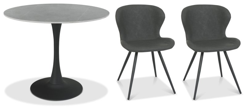Greyson 90 x 90cm Bistro Table (Grey Sintered Stone Top) & Pair of Milo Chairs (Dark Grey) Greyson 90 x 90cm Bistro Table (Grey Sintered Stone Top) & Pair of Milo Chairs (Dark Grey)
