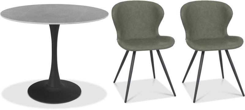 Greyson 90 x 90cm Bistro Table (Grey Sintered Stone Top) & Pair of Milo Chairs (Olive) Greyson 90 x 90cm Bistro Table (Grey Sintered Stone Top) & Pair of Milo Chairs (Olive)