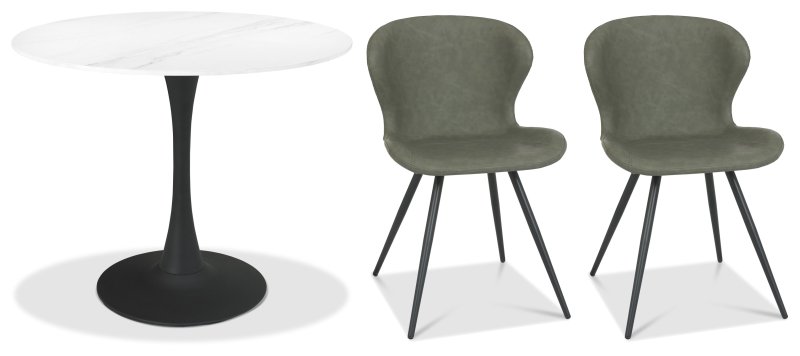 Greyson 90 x 90cm Bistro Table (White Sintered Stone Top) & Pair of Milo Chairs (Olive) Greyson 90 x 90cm Bistro Table (White Sintered Stone Top) & Pair of Milo Chairs (Olive)