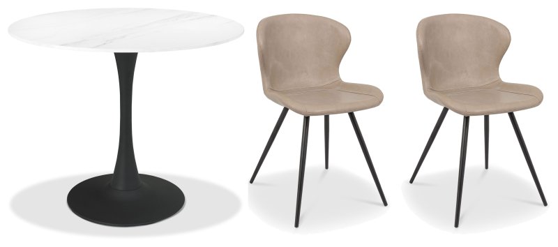 Greyson 90 x 90cm Bistro Table (White Sintered Stone Top) & Pair of Milo Chairs (Stone) Greyson 90 x 90cm Bistro Table (White Sintered Stone Top) & Pair of Milo Chairs (Stone)