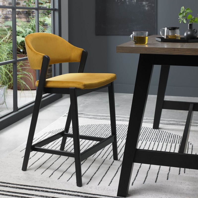 Regent Peppercorn Bar Stool (Mustard Velvet) by Bentley Designs Regent Peppercorn Bar Stool (Mustard Velvet) by Bentley Designs