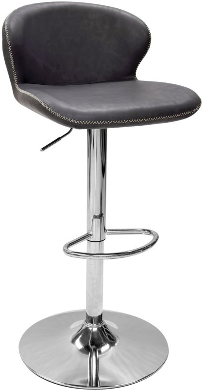 Rosano Gas-Lift Bar Stool (Dark Grey Faux Leather & Chrome Base) by Bentley Designs Rosano Gas-Lift Bar Stool (Dark Grey Faux Leather & Chrome Base) by Bentley Designs
