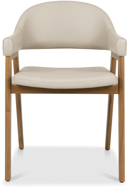 Camden Rustic Oak Upholstered Dining Armchairs - Ivory Bonded Leather (Pair) by Bentley Designs Camden Rustic Oak Upholstered Dining Armchairs - Ivory Bonded Leather (Pair) by Bentley Designs