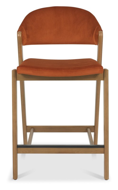 Camden Rustic Oak Upholstered Bar Stool - Rust Velvet Fabric (Single) by Bentley Designs Camden Rustic Oak Upholstered Bar Stool - Rust Velvet Fabric (Single) by Bentley Designs