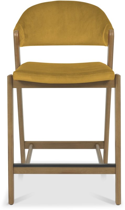 Camden Rustic Oak Upholstered Bar Stool - Mustard Velvet Fabric (Single) by Bentley Designs Camden Rustic Oak Upholstered Bar Stool - Mustard Velvet Fabric (Single) by Bentley Designs